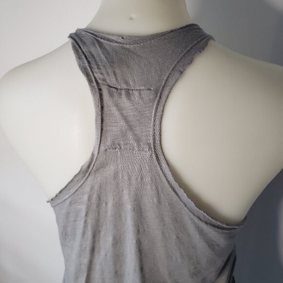 Gray Cotton Raw Edge PEEL Tank Top w Sheep and Guitar Player screen print Design - Picture 5 of 12